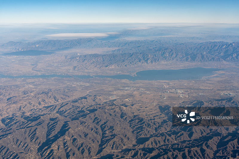 官厅水库京张高铁航拍 官厅水库大桥 怀来大桥 大海陀山图片素材