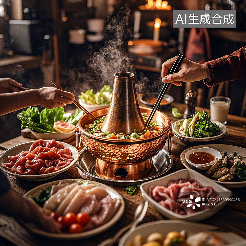 【AI数字艺术】老北京涮羊肉火锅中国传统美食图片素材