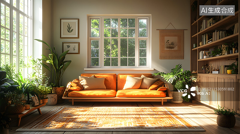 【AI数字艺术】温馨简洁原木风室内居家场景图片素材