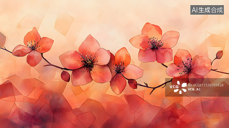 【AI数字艺术】线描水彩手绘风格常见花卉合集图片素材