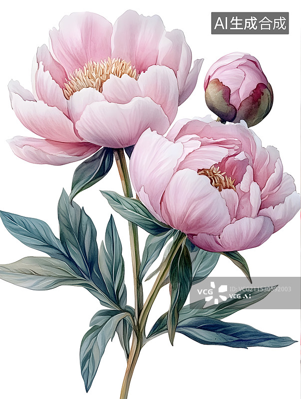 【AI数字艺术】线描水彩手绘风格常见花卉合集图片素材