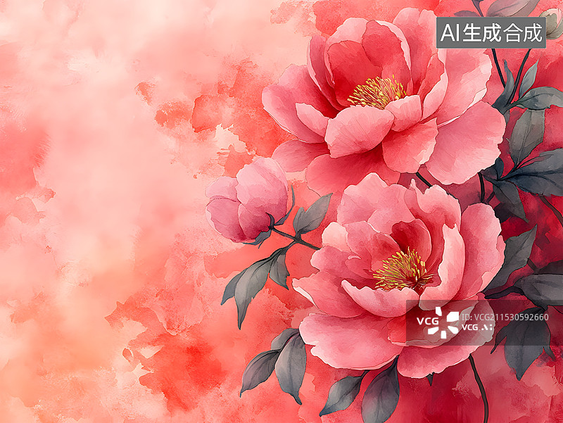 【AI数字艺术】线描水彩手绘风格常见花卉合集图片素材