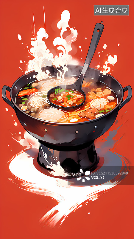 【AI数字艺术】火锅美食插画图片素材