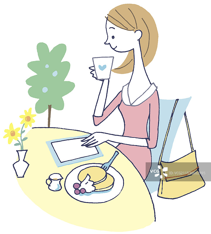 插图：女性在咖啡馆喝茶图片素材