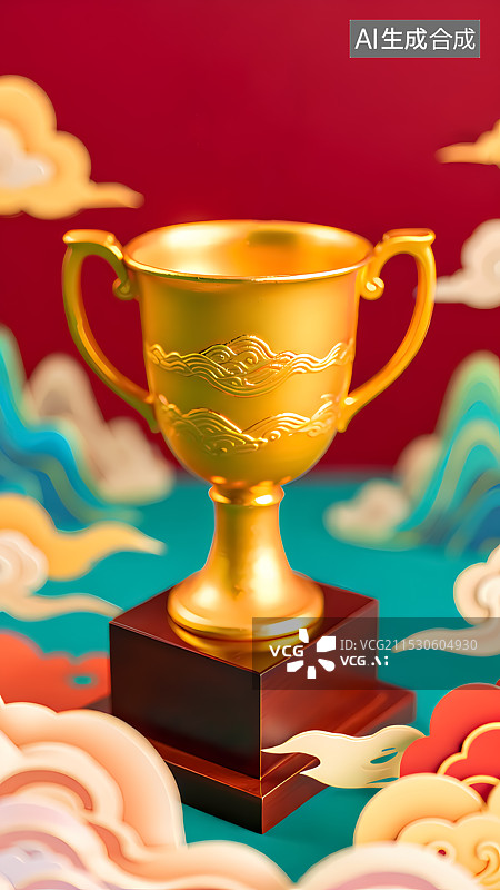 【AI数字艺术】冠军奖杯三维插画图片素材
