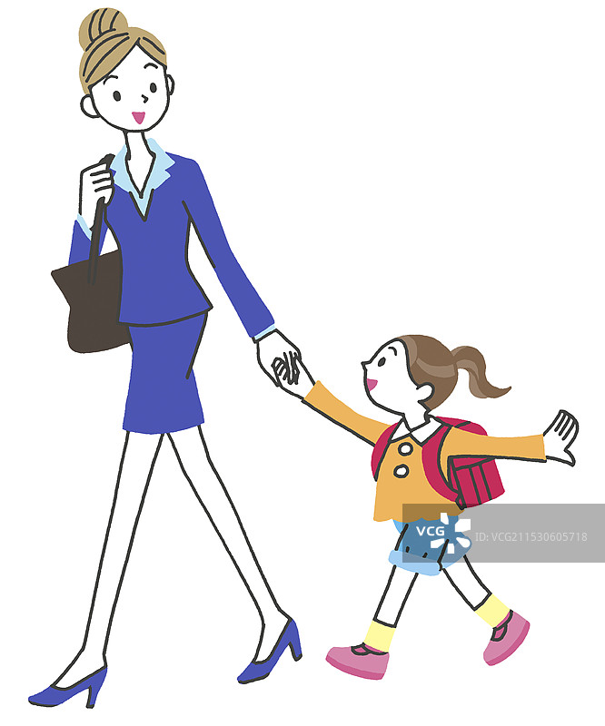 母亲和女孩通勤上学图片素材