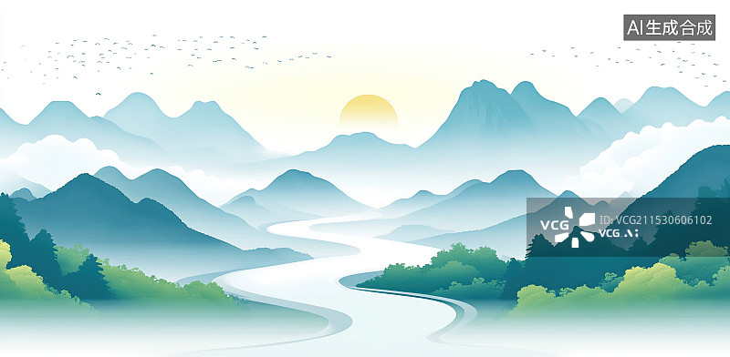 【AI数字艺术】水墨山水图片素材