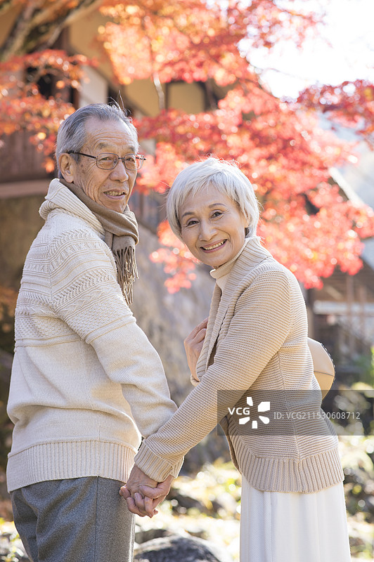 老年夫妇享受秋天的观叶时光图片素材