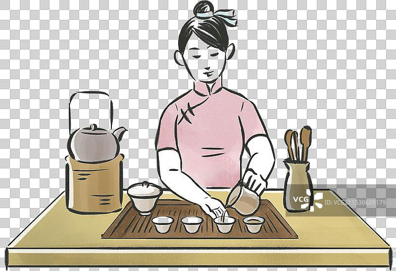 国画古风毛笔质感女茶师泡茶步骤第六步点茶图片素材
