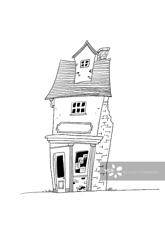 黑色线条画建筑风景插画图片素材