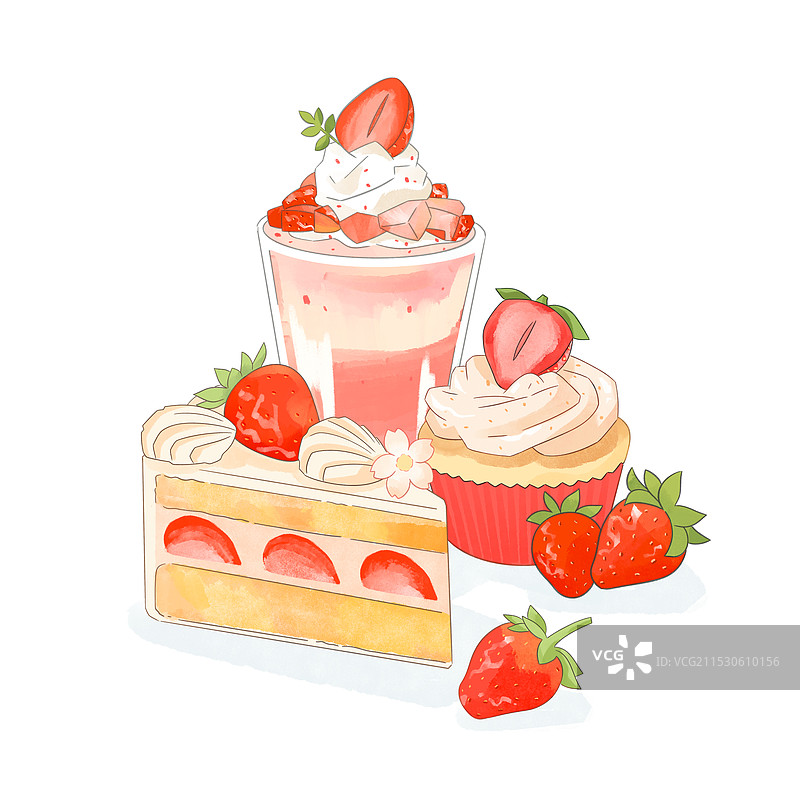 甜品系列插画_草莓蛋糕草莓饮品草莓季图片素材