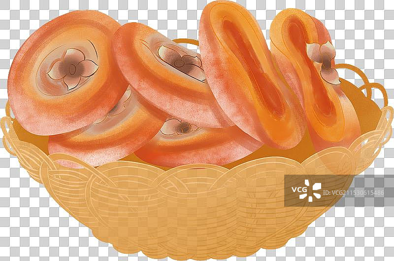 竹筐竹篮冬天霜降柿饼柿子食品美食食物年货零食手绘插画图片素材