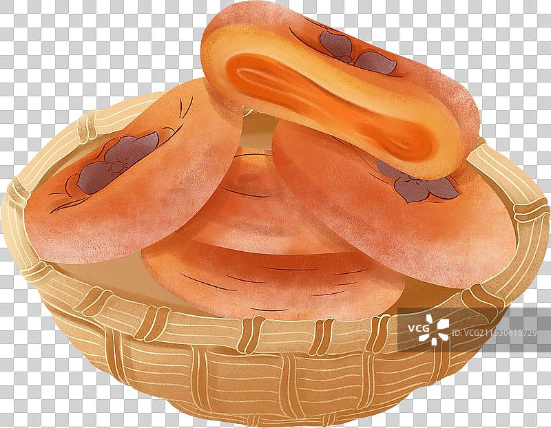 竹篮竹筐冬天霜降柿饼柿子食品美食食物年货零食手绘插画图片素材