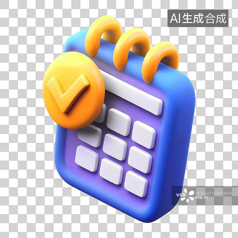 【AI数字艺术】带有黄色勾号图标的日历页面的 3D 渲染图片素材