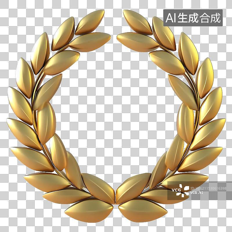 【AI数字艺术】透明背景上有月桂花环的金奖奖牌图片素材