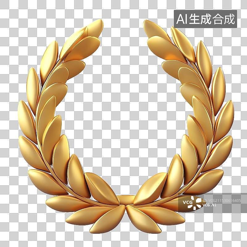 【AI数字艺术】透明背景上有月桂花环的金奖奖牌图片素材
