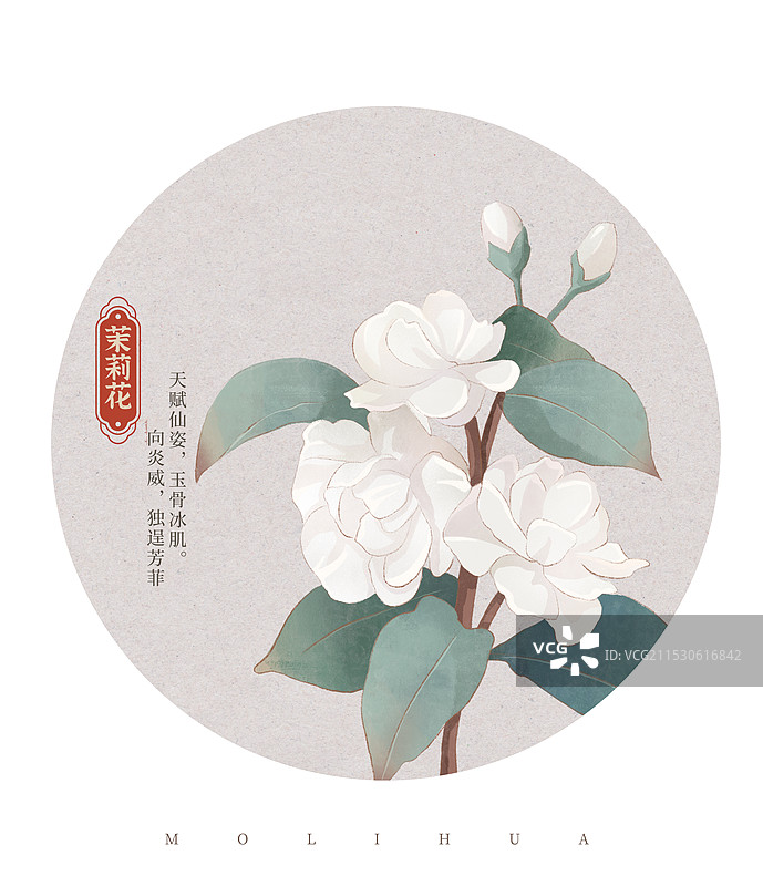 茉莉花国潮国风水彩插画图片素材