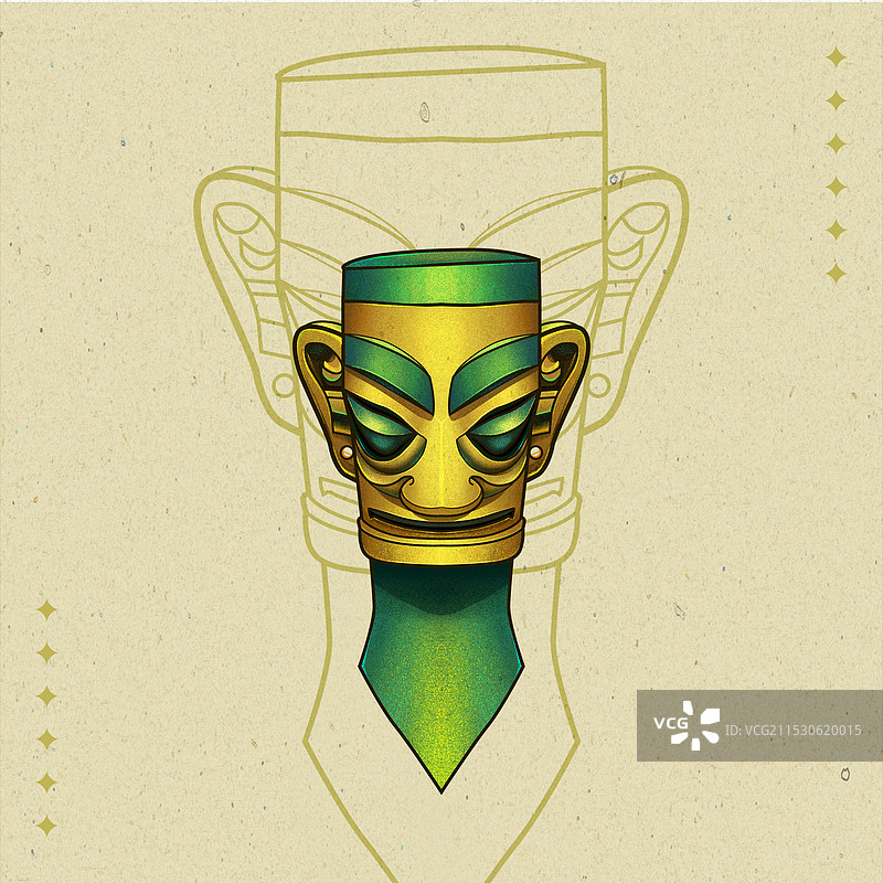 三星堆金面铜人像插画图片素材