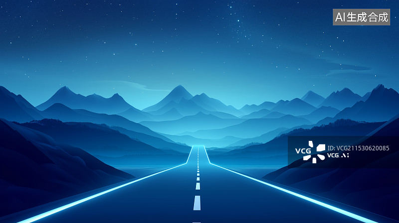 【AI数字艺术】星空下的公路与科技概念图片素材