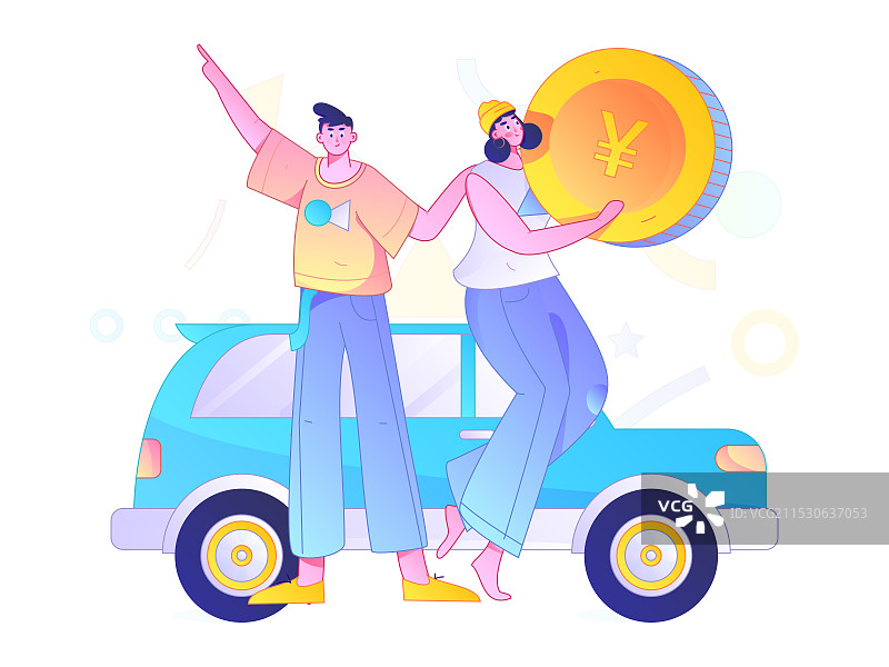汽车加油获得优惠的人物矢量互联网运营手绘插画图片素材