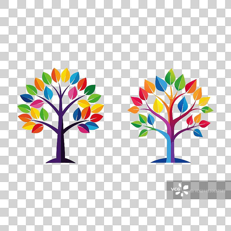 五彩斑斓的生命之树，色彩鲜艳的彩虹各异图片素材