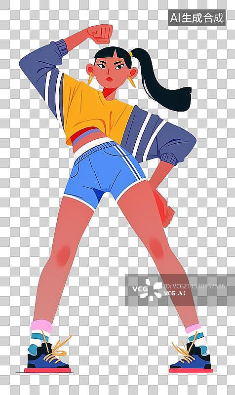 【AI数字艺术】免抠时尚手绘女孩跳舞庆祝图片素材