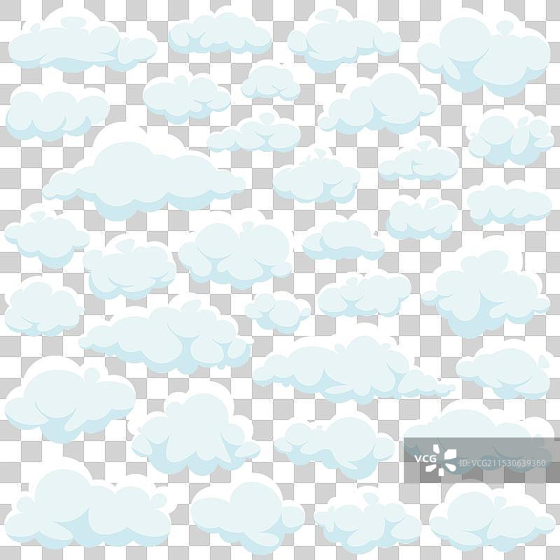 卡通蓬松云朵在蓝天背景上设置图片素材