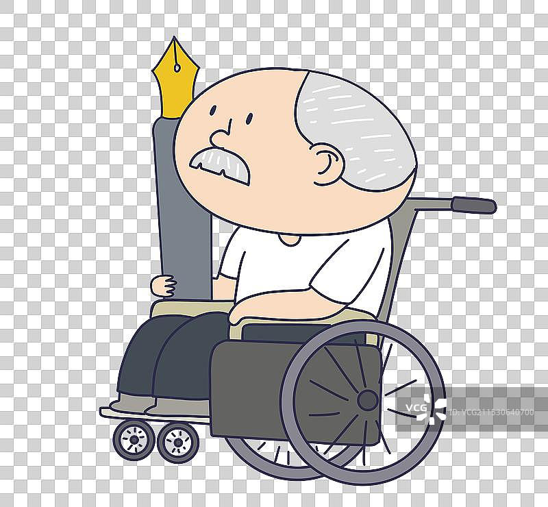 坐着轮椅拿着钢笔签字的老年人图片素材