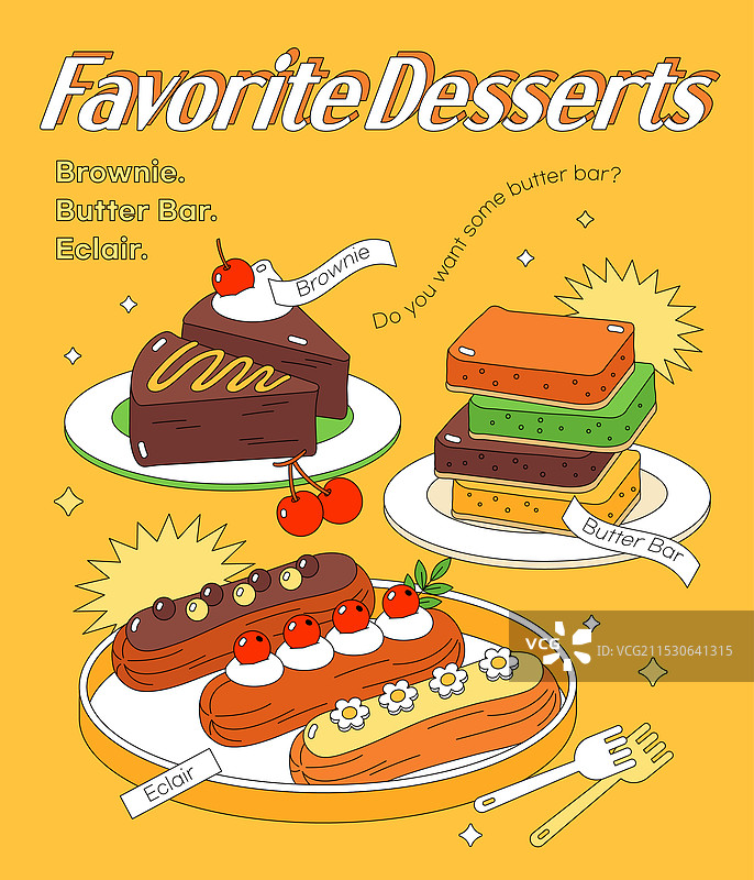 矢量图，甜点，泡芙，黄油棒图片素材