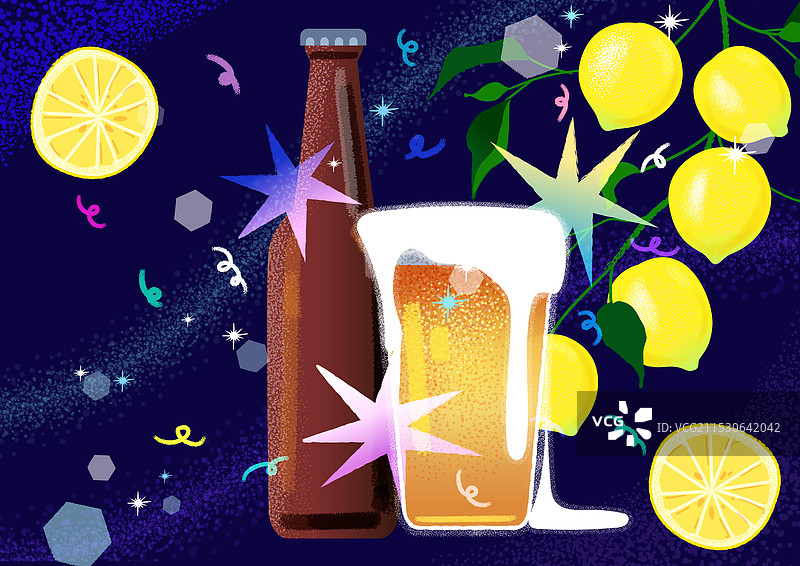 啤酒，啤酒瓶，啤酒杯，柠檬图片素材