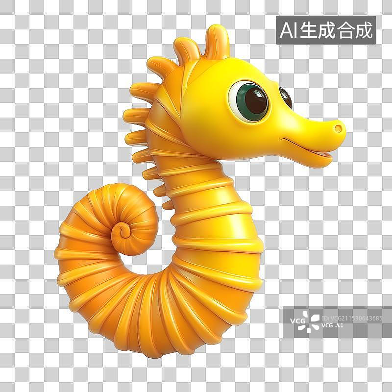 【AI数字艺术】可爱的，海马，黄色的，卡通海马，PNG图片素材