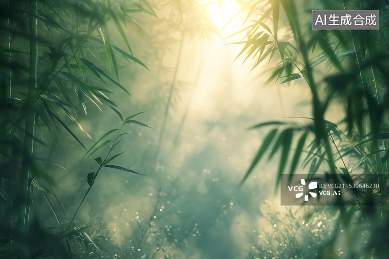 【AI数字艺术】烟雾中的竹林竹海背景图片素材