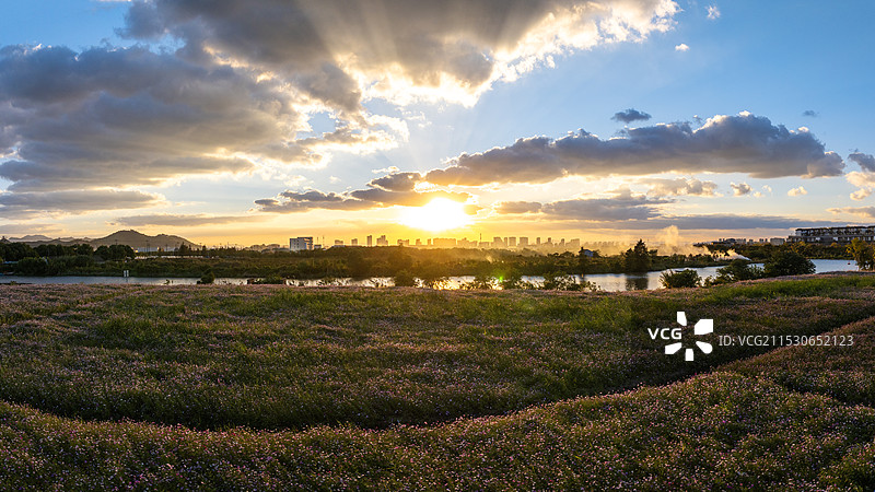 夕阳日落晚霞 宁波城市景色图片素材