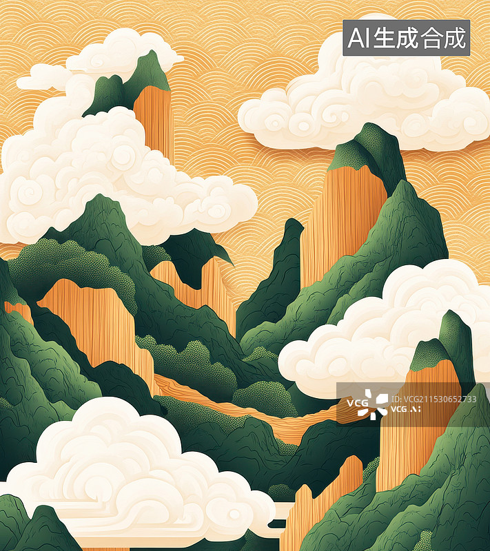 【AI数字艺术】中国敦煌画风古风山水插画图片素材