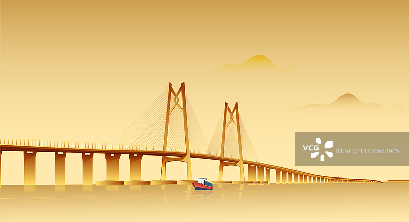 港珠澳大桥标志建筑矢量渐变色背景图片素材