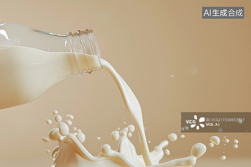 【AI数字艺术】从透明玻璃瓶倾倒出白色的牛奶图片素材