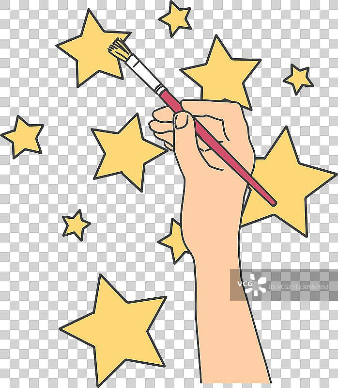 星空工艺手握画笔绘制星星图片素材