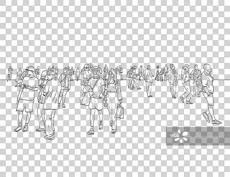 年轻和年长的游客在人群中行走图片素材