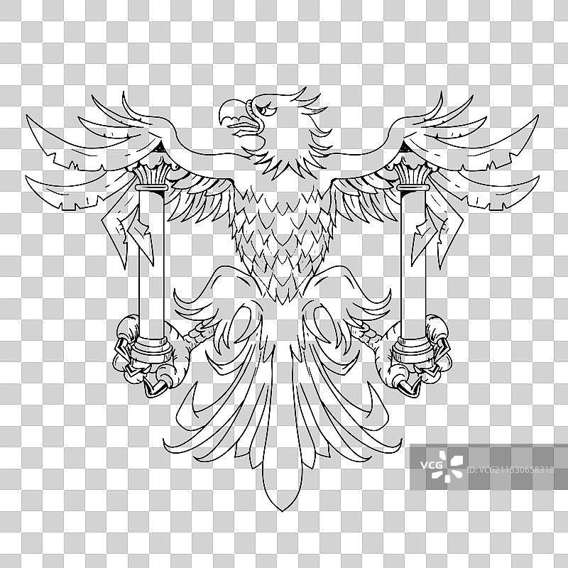 鹰抓住两根柱子，翅膀展开图片素材