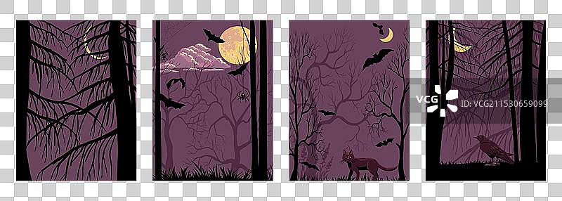 夜间森林风景的绘画系列图片素材