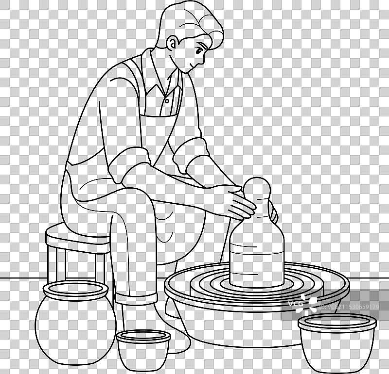 艺术家在陶艺上塑造陶土雕塑图片素材