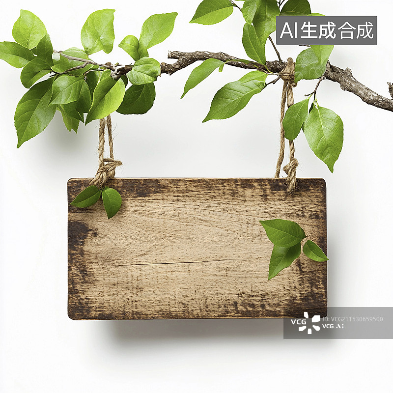 【AI数字艺术】清新自然植物边框木质牌子图片素材