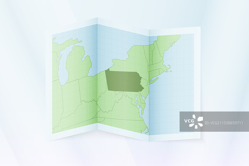 折叠的宾夕法尼亚州地图纸上印有宾夕法尼亚州的名称图片素材