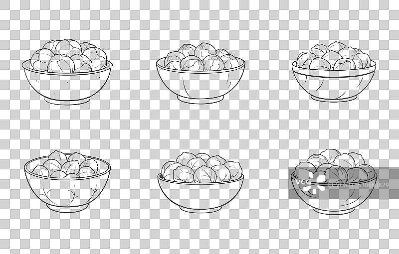 布鲁塞尔芽菜线条艺术套装手绘图片素材