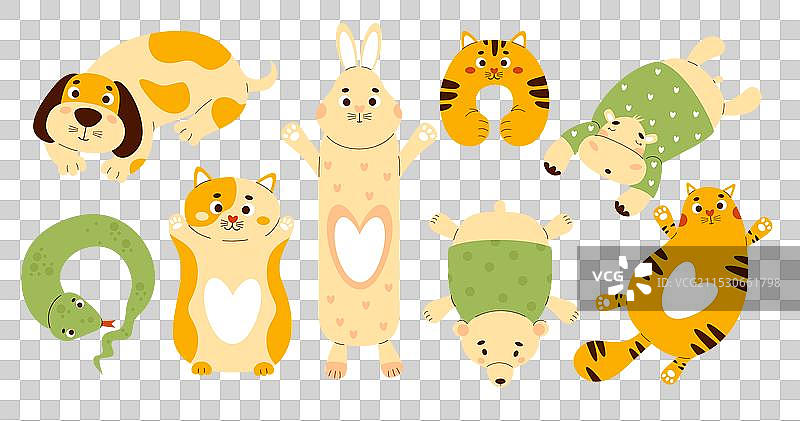 一组柔软的儿童毛绒动物玩具图片素材