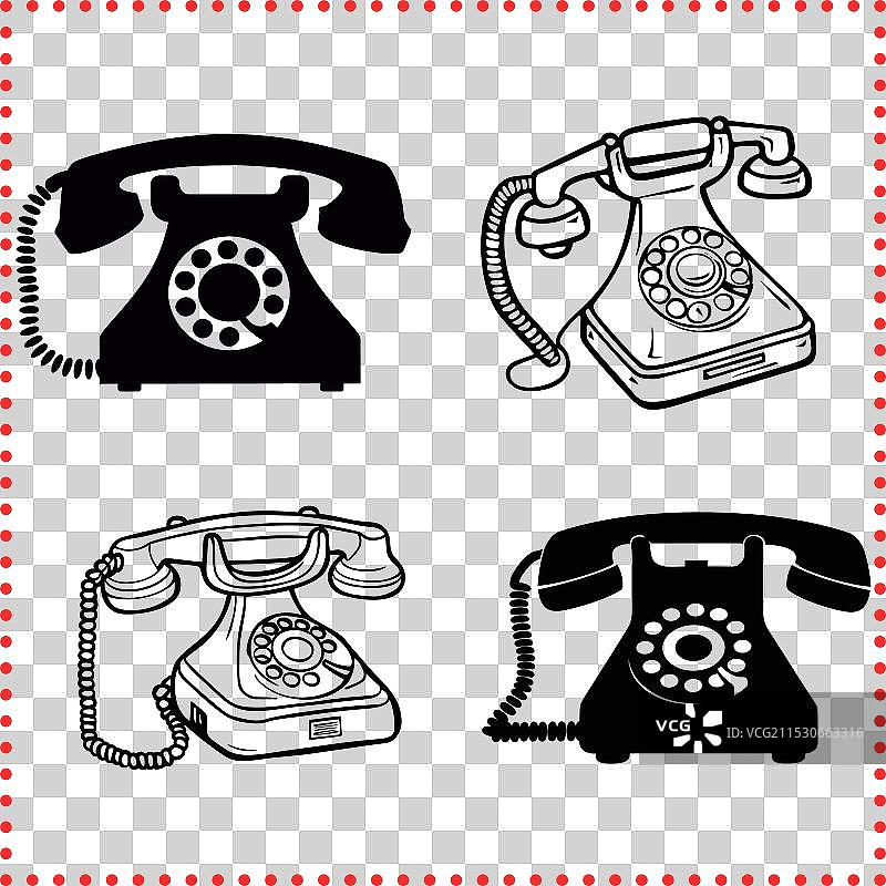 复古旋转拨号电话剪影图片素材