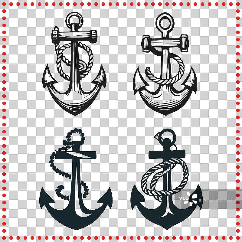 详细的黑白锚轮廓图片素材