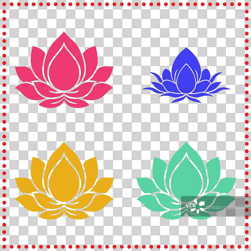 粉色、蓝色和黄色的风格化莲花图标图片素材