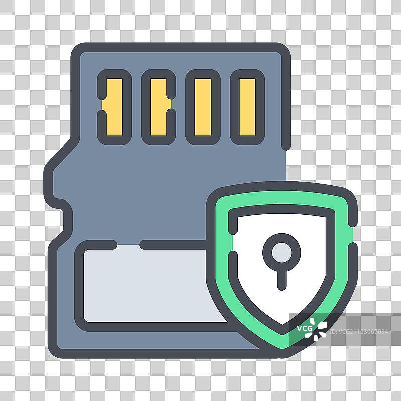 带有保护盾的锁定记忆卡SD卡安全性图片素材