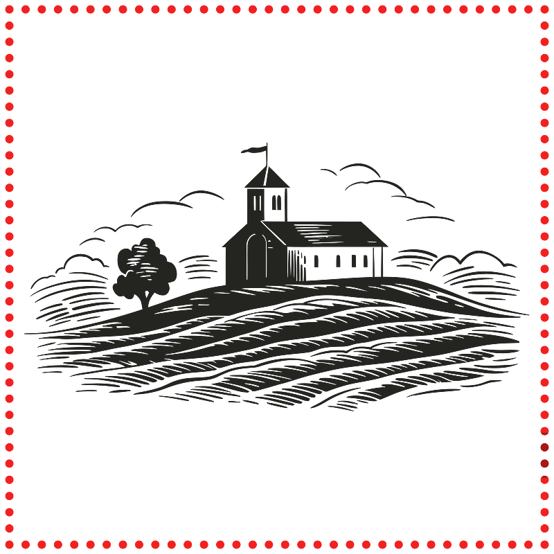 乡村起伏地带中的古朴教堂剪影图片素材